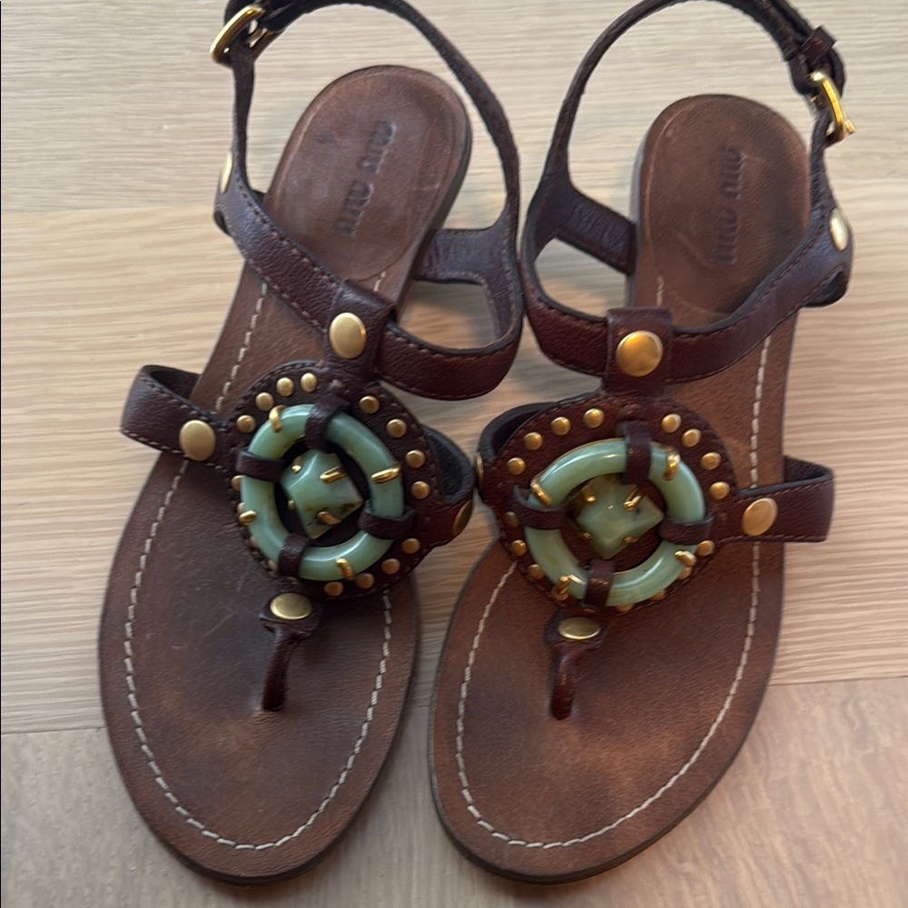 Miu Miu Brown and Green Bohemian Sandals vintage